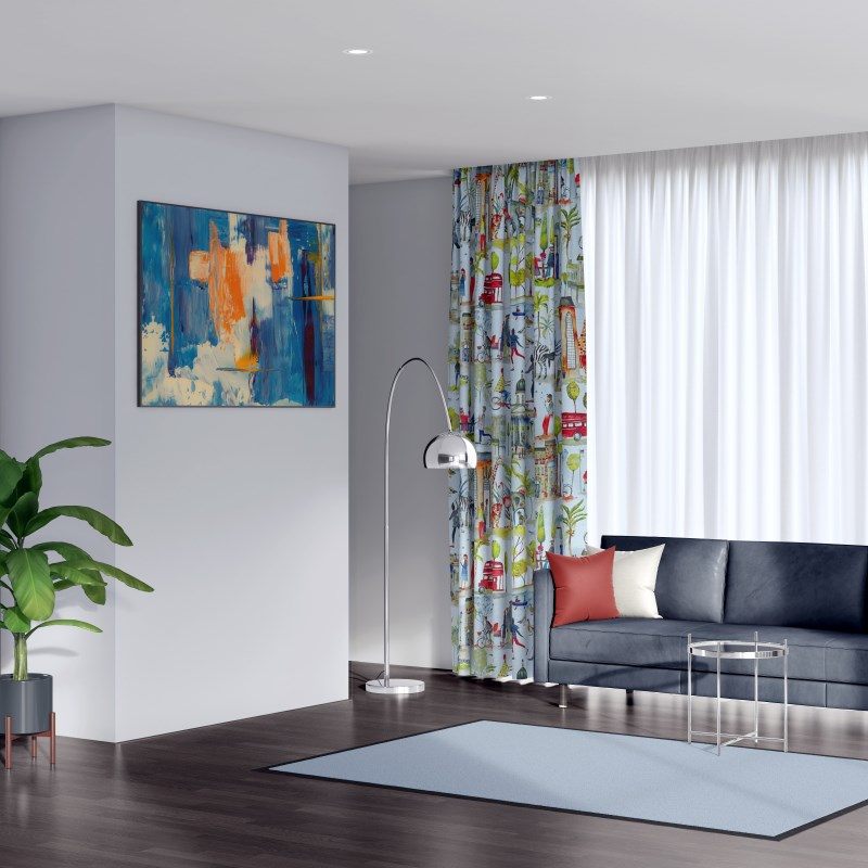 ready made curtains expedition sky blue